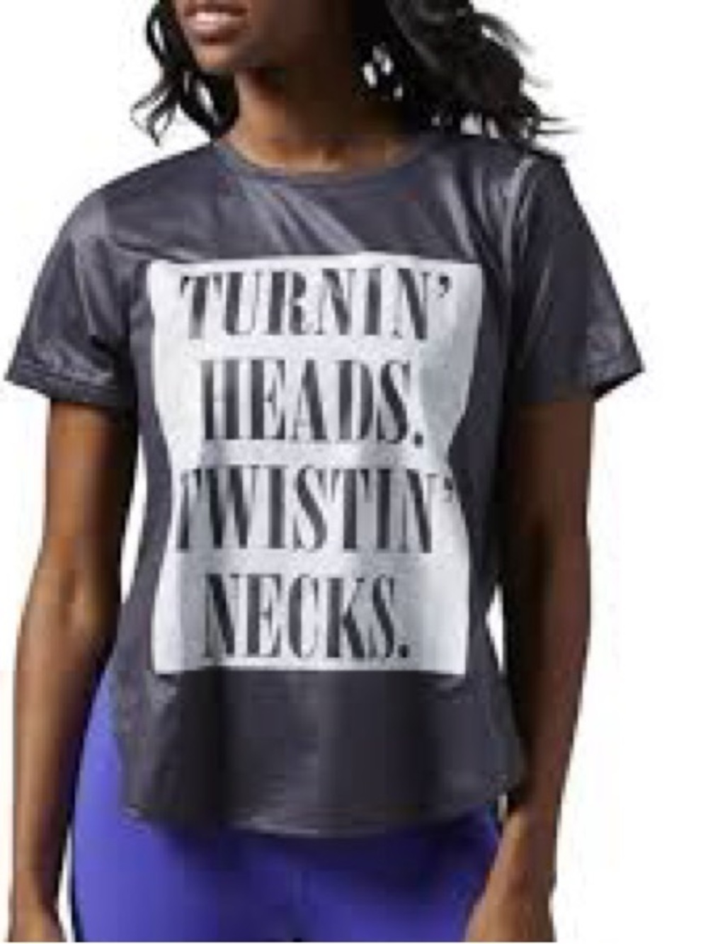 Reebok Womens Studio Dance Shirt Short Sleeve Turnin Heads Twistin Necks M